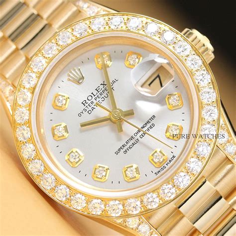 diamond gold rolex 18k|18k gold Rolex women's watch.